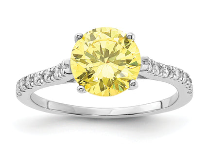 Cheryl M Sterling Silver Rhodium-plated Polished Yellow and White CZ Ring