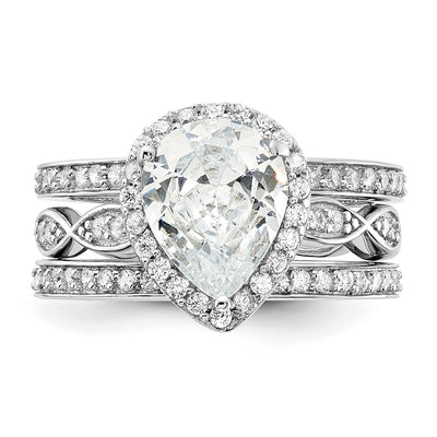 Cheryl M Sterling Silver Rhodium-plated Polished CZ Teardrop Halo 3 Ring Set