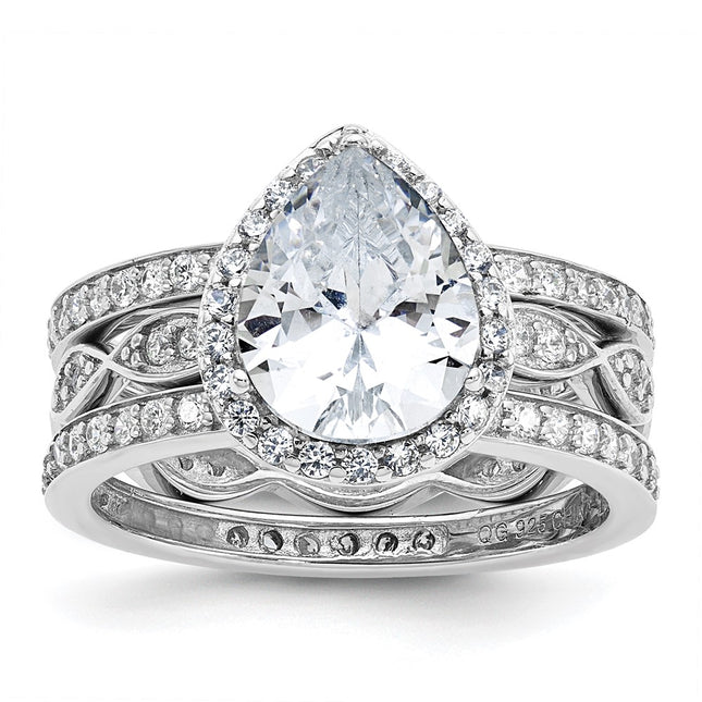 Sterling silver cubic zirconia teardrop ring