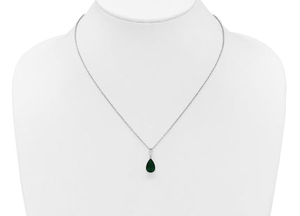 Cheryl M Sterling Silver Rhodium-plated Polished CZ and Green Glass Teardrop Necklace (Style QCM1958-18)
