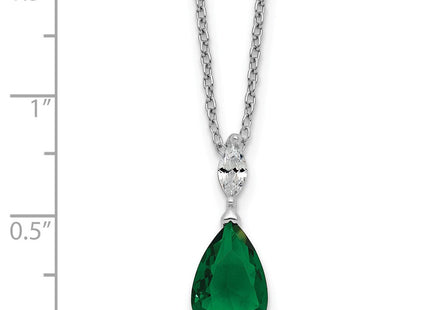 Cheryl M Sterling Silver Rhodium-plated Polished CZ and Green Glass Teardrop Necklace (Style QCM1958-18)