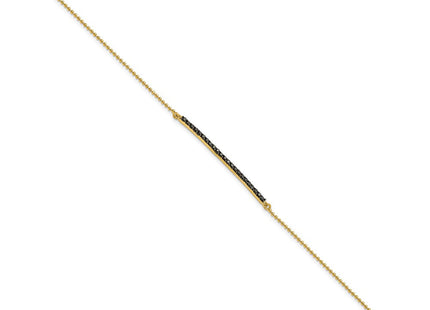 Cheryl M Sterling Silver Hematite and Gold-plated Polished and Beaded Black CZ Bar Necklace