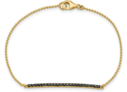 Cheryl M Sterling Silver Hematite and Gold-plated Polished and Beaded Black CZ Bar Necklace