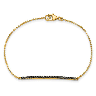 Cheryl M Sterling Silver Hematite and Gold-plated Polished and Beaded Black CZ Bar Necklace