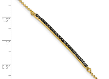 Cheryl M Sterling Silver Hematite and Gold-plated Polished and Beaded Black CZ Bar Necklace
