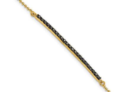 Cheryl M Sterling Silver Hematite and Gold-plated Polished and Beaded Black CZ Bar Necklace