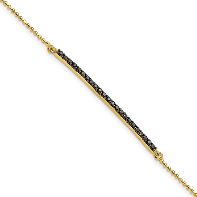Cheryl M Sterling Silver Hematite and Gold-plated Polished and Beaded Black CZ Bar Necklace