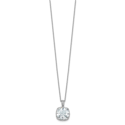 Cheryl M Sterling Silver Rhodium-plated Polished Fancy Gallery Cushion-cut CZ Necklace