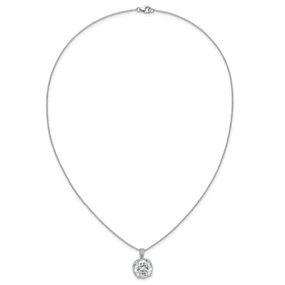 Cheryl M Sterling Silver Rhodium-plated Polished Fancy Gallery Cushion-cut CZ Necklace