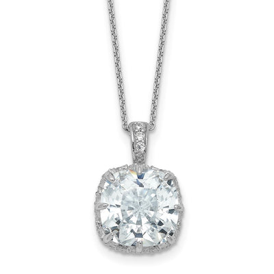 Cheryl M Sterling Silver Rhodium-plated Polished Fancy Gallery Cushion-cut CZ Necklace