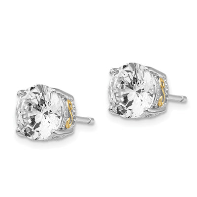 Cheryl M Sterling Silver Rhodium-plated with Gold-plated Accent Brilliant-cut CZ Stud Post Earrings