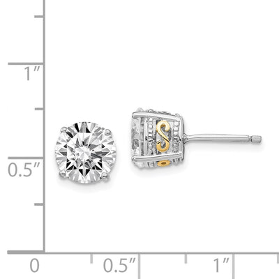 Cheryl M Sterling Silver Rhodium-plated with Gold-plated Accent Brilliant-cut CZ Stud Post Earrings