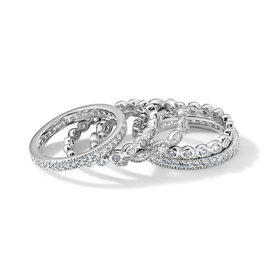 Cheryl M Sterling Silver Rhodium-plated Brilliant-cut CZ 5 Piece Eternity Ring Set