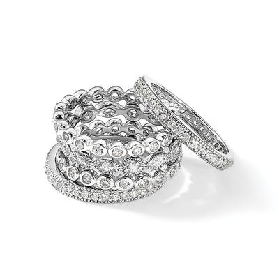 Cheryl M Sterling Silver Rhodium-plated Brilliant-cut CZ 5 Piece Eternity Ring Set