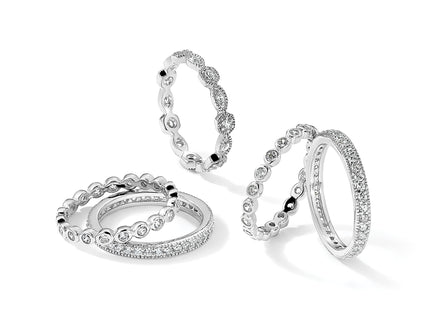 Cheryl M Sterling Silver Rhodium-plated Brilliant-cut CZ 5 Piece Eternity Ring Set