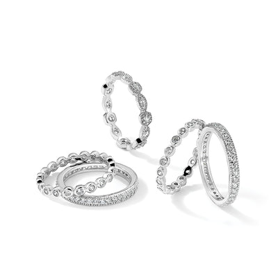 Cheryl M Sterling Silver Rhodium-plated Brilliant-cut CZ 5 Piece Eternity Ring Set