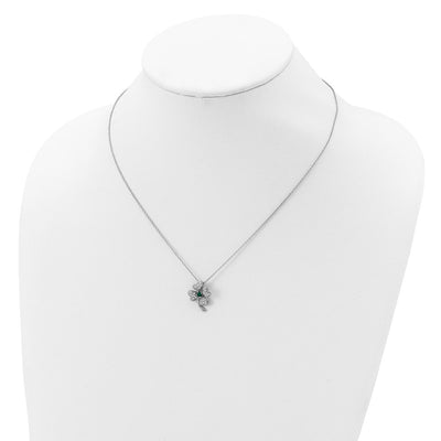 Cheryl M Sterling Silver Rhodium-plated Brilliant-cut Green Glass and Brilliant-cut White CZ Four Leaf Clover Necklace, 18 x 15mm