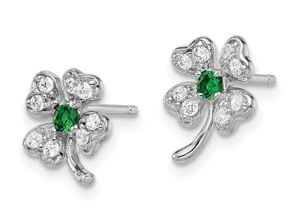 Cheryl M Sterling Silver Rhodium-plated Brilliant-cut Green Glass and Brilliant-cut White CZ Four Leaf Clover Necklace (Style QCM369)