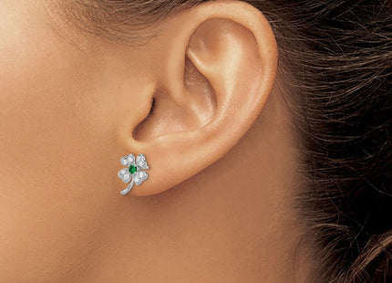 Cheryl M Sterling Silver Rhodium-plated Brilliant-cut Green Glass and Brilliant-cut White CZ Four Leaf Clover Necklace (Style QCM369)
