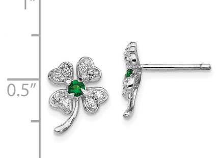 Cheryl M Sterling Silver Rhodium-plated Brilliant-cut Green Glass and Brilliant-cut White CZ Four Leaf Clover Necklace (Style QCM369)