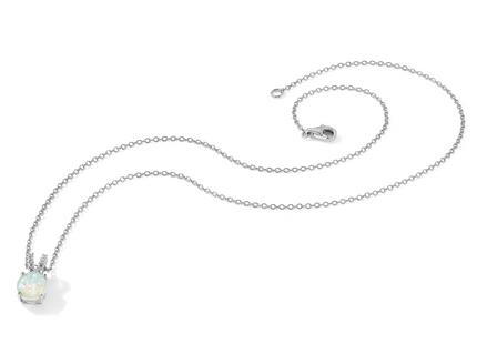 Cheryl M Sterling Silver Rhodium-plated Cabochon Lab Created Opal and Brilliant-cut CZ Split Bail Necklace