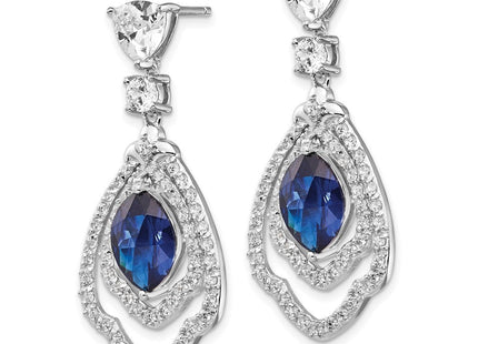 Cheryl M Sterling Silver Rhodium-plated Fancy Brilliant-cut Lab Created Dark Blue Spinel and Brilliant-cut White CZ Post Dangle Earrings (Style QCM502)