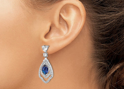 Cheryl M Sterling Silver Rhodium-plated Fancy Brilliant-cut Lab Created Dark Blue Spinel and Brilliant-cut White CZ Post Dangle Earrings (Style QCM502)