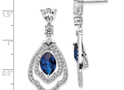 Cheryl M Sterling Silver Rhodium-plated Fancy Brilliant-cut Lab Created Dark Blue Spinel and Brilliant-cut White CZ Post Dangle Earrings (Style QCM502)