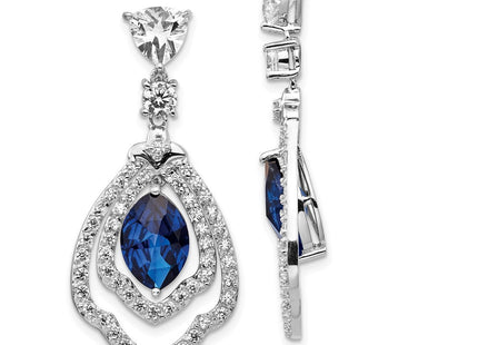 Cheryl M Sterling Silver Rhodium-plated Fancy Brilliant-cut Lab Created Dark Blue Spinel and Brilliant-cut White CZ Post Dangle Earrings (Style QCM502)