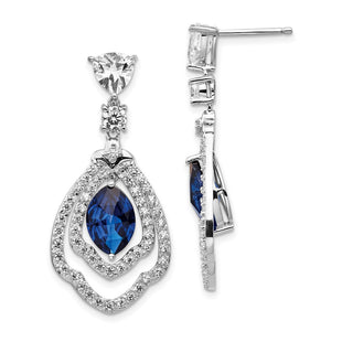 Cheryl M Sterling Silver Rhodium-plated Fancy Brilliant-cut Lab Created Dark Blue Spinel and Brilliant-cut White CZ Post Dangle Earrings (Style QCM502)