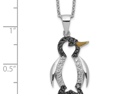Cheryl M Sterling Silver Rhodium-plated with Black Rhodium Accent Enameled Brilliant-cut Black and White CZ Penguin Neck