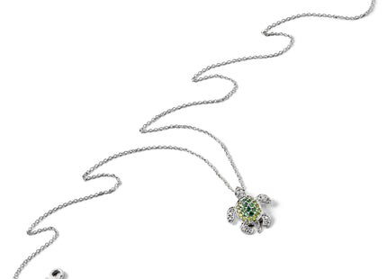 Cheryl M Sterling Silver Rhodium-plated Brilliant-cut Green Glass and Brilliant-cut White CZ Turtle Necklace
