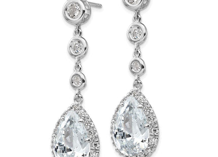 Cheryl M Sterling Silver Rhodium-plated Brilliant-cut CZ Bezel & Teardrop Halo Post Dangle Earrings (Style QCM653)