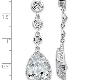 Cheryl M Sterling Silver Rhodium-plated Brilliant-cut CZ Bezel & Teardrop Halo Post Dangle Earrings (Style QCM653)