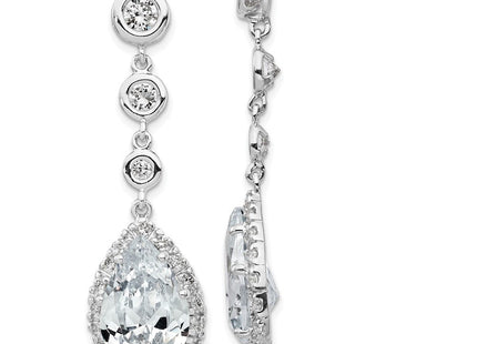 Cheryl M Sterling Silver Rhodium-plated Brilliant-cut CZ Bezel & Teardrop Halo Post Dangle Earrings (Style QCM653)