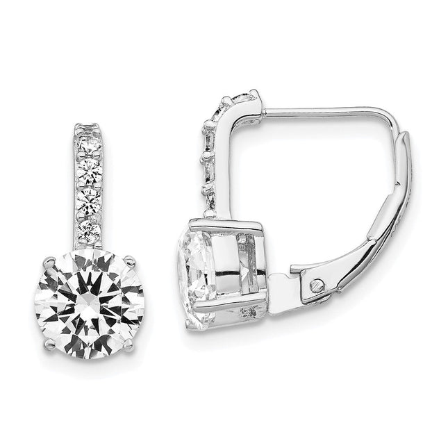 Cheryl M Sterling Silver Rhodium-plated Brilliant-cut CZ Leverback Earrings, 15 x 7mm
