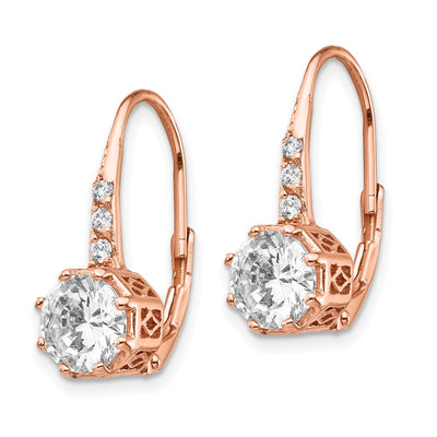 Cheryl M Sterling Silver Rose Gold Plated Brilliant Cut Cz Leverback Dangle Earringssterling Silver