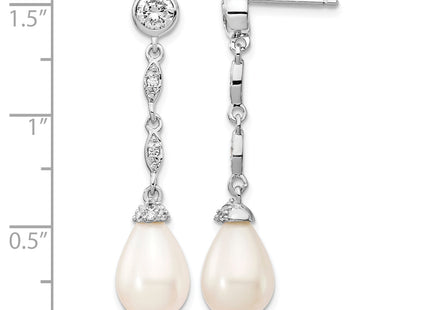 Cheryl M Sterling Silver Rhodium-plated Teardrop Freshwater Cultured Pearl and Brilliant-cut CZ Post Dangle Earrings, 36