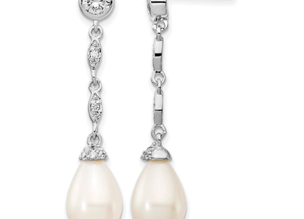 Cheryl M Sterling Silver Rhodium-plated Teardrop Freshwater Cultured Pearl and Brilliant-cut CZ Post Dangle Earrings, 36