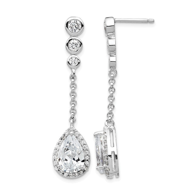 Cheryl M Sterling Silver Rhodium-plated Brilliant-cut CZ Bezel & Teardrop Halo Post Dangle Earrings, 41 x 10mm