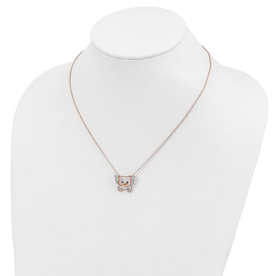 Cheryl M Sterling Silver Rose Gold-plated Brilliant-cut Black Glass and Brilliant-cut White CZ Flying Pig Necklace