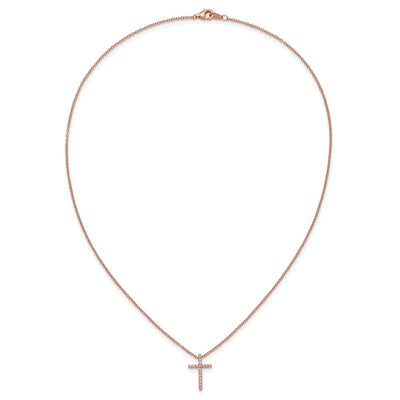 Cheryl M Sterling Silver Rose Gold-plated Polished CZ Latin Cross Necklace