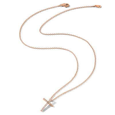 Cheryl M Sterling Silver Rose Gold-plated Polished CZ Latin Cross Necklace