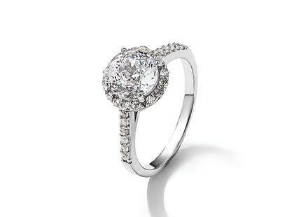 Cheryl M Sterling Silver Rhodium-plated Brilliant-cut CZ Round Halo with Side Stones Ring