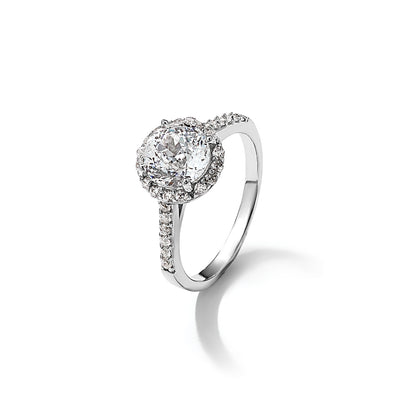 Cheryl M Sterling Silver Rhodium-plated Brilliant-cut CZ Round Halo with Side Stones Ring