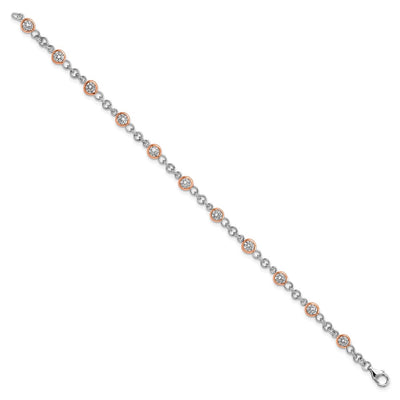 Cheryl M Sterling Silver Rhodium-plated and Rose Gold-plated Accent Brilliant-cut CZ Bezel 11 Station Bracelet