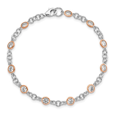Cheryl M Sterling Silver Rhodium-plated and Rose Gold-plated Accent Brilliant-cut CZ Bezel 11 Station Bracelet