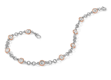 Cheryl M Sterling Silver Rhodium-plated and Rose Gold-plated Accent Brilliant-cut CZ Bezel 11 Station 7. Bracelet