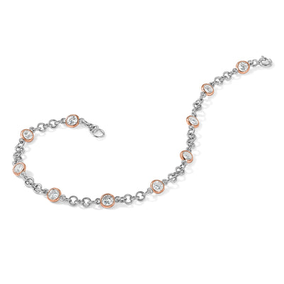 Cheryl M Sterling Silver Rhodium-plated and Rose Gold-plated Accent Brilliant-cut CZ Bezel 11 Station Bracelet