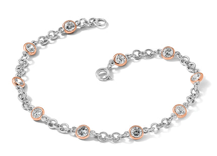 Cheryl M Sterling Silver Rhodium-plated and Rose Gold-plated Accent Brilliant-cut CZ Bezel 11 Station 7. Bracelet